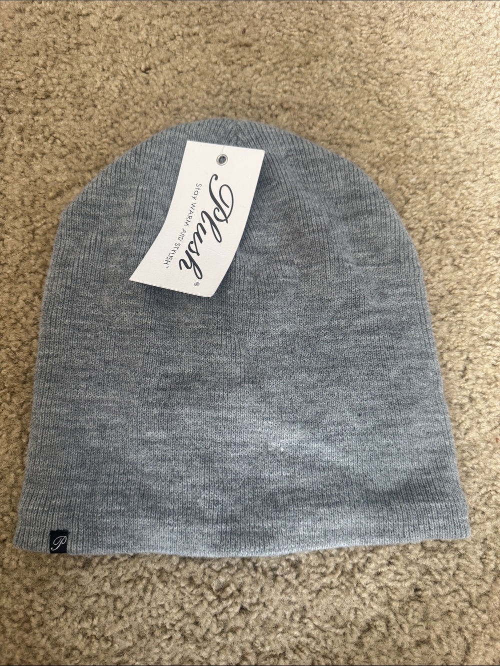Plush Gray Ribbed Knit Slouch Beanie